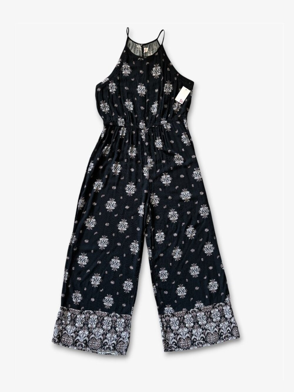 NWT SO Kohls Black White Boho Medallion Halter Wide Leg Jumpsuit Womens Size XXL